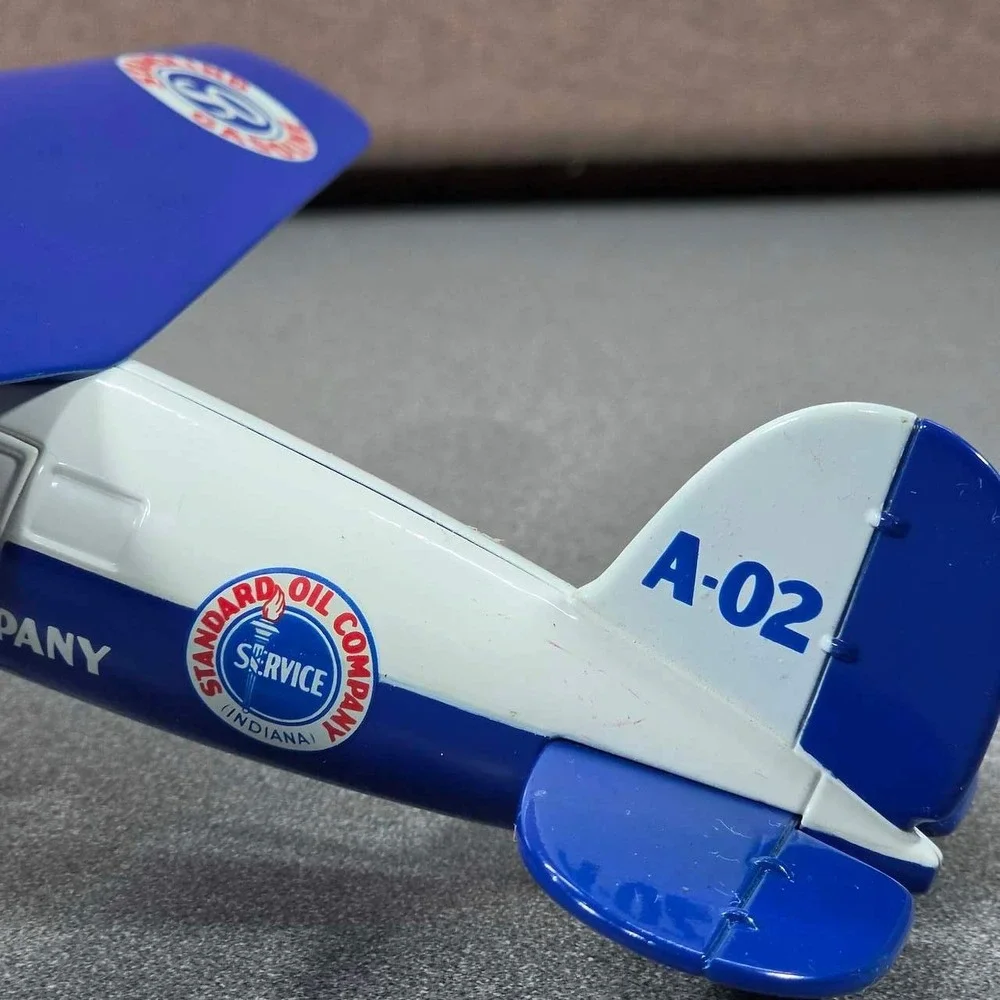 Standard Oil Diecast Airplane Stanolind Gasoline A-02 Blue White Excellent